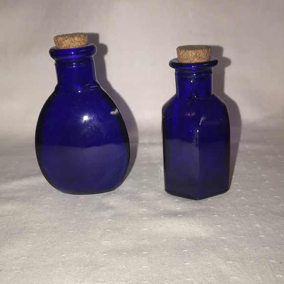 2 Unique Cobalt Blue Small Bottles Apothecary - Picture 2 of 8